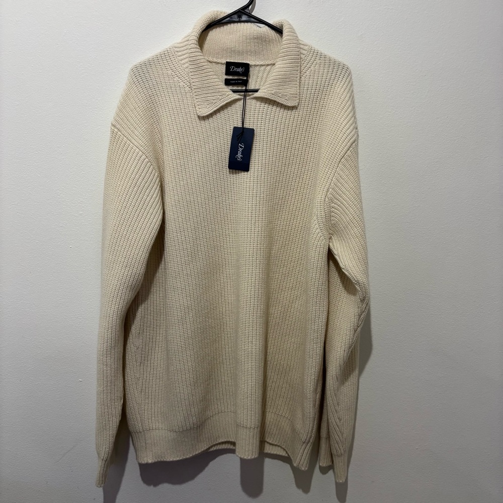 NWT Drakes Integral Collar Ribbed Jumper Ecru (Cream) - Size XXL